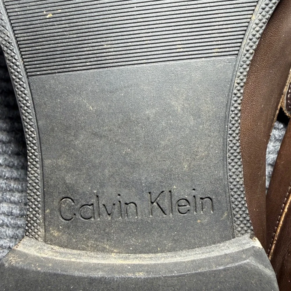 Calvin Klein Cordell Mens Brown Leather Square Toe Loafers Shoes 12M 34F0254
